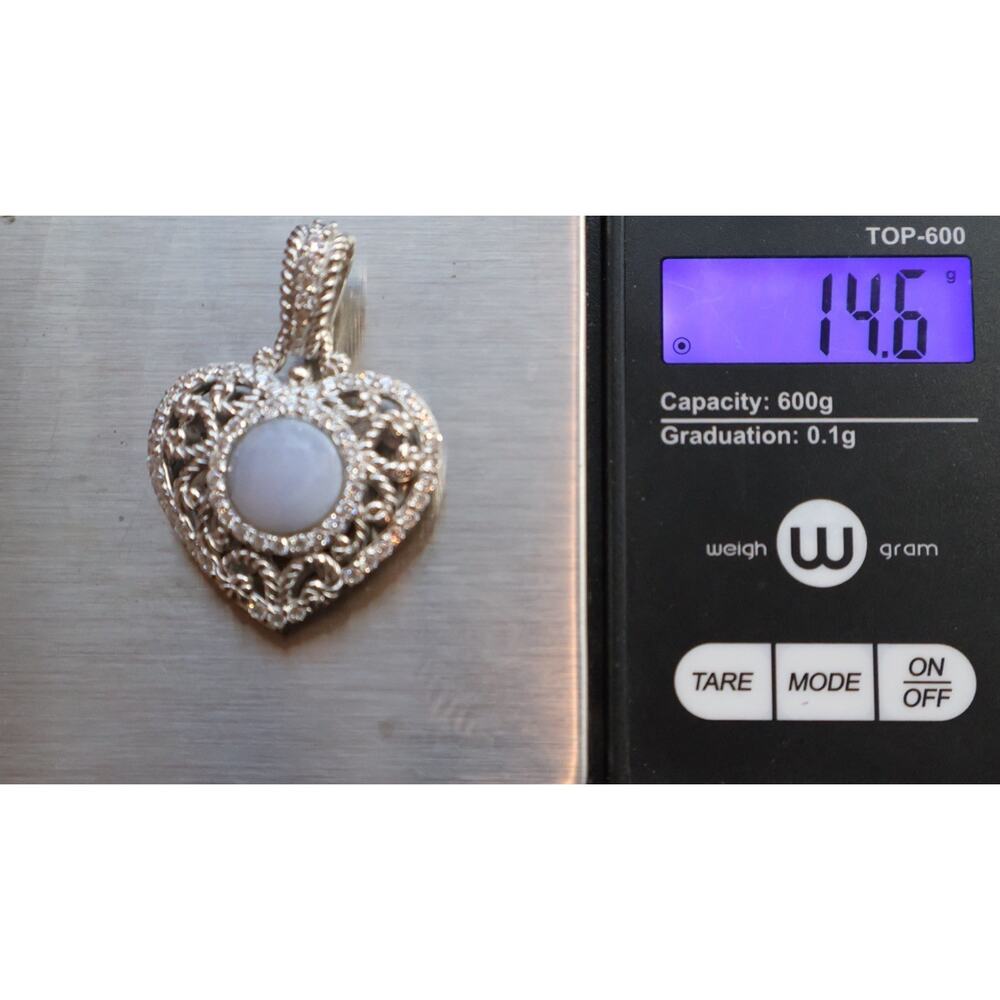 Judith Ripka Sterling Silver Chalcedony & Cz Heart Pendant 14.6G / 1.5in - Picture 5 of 5